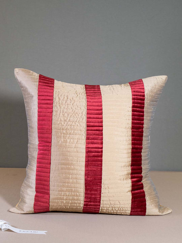 Pomegranate Shams with Embroidered Velvet Panel with Silk & Stripe Quilting Beige & Maroon