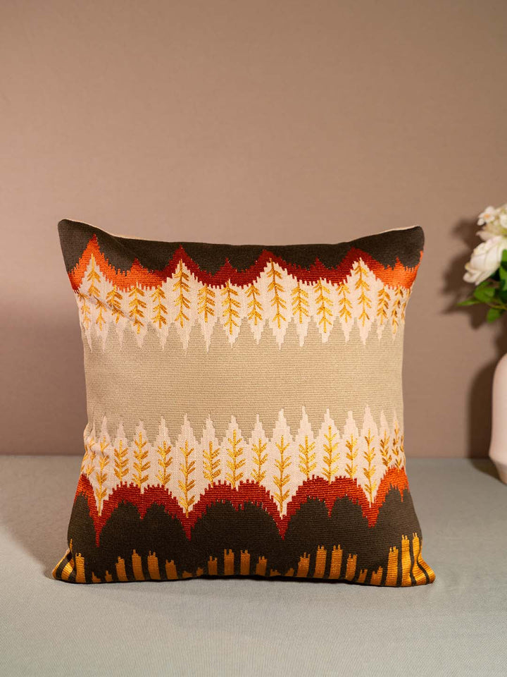  Buy IKKAT-CUSHION WITH EMBROIDERY-BROWN