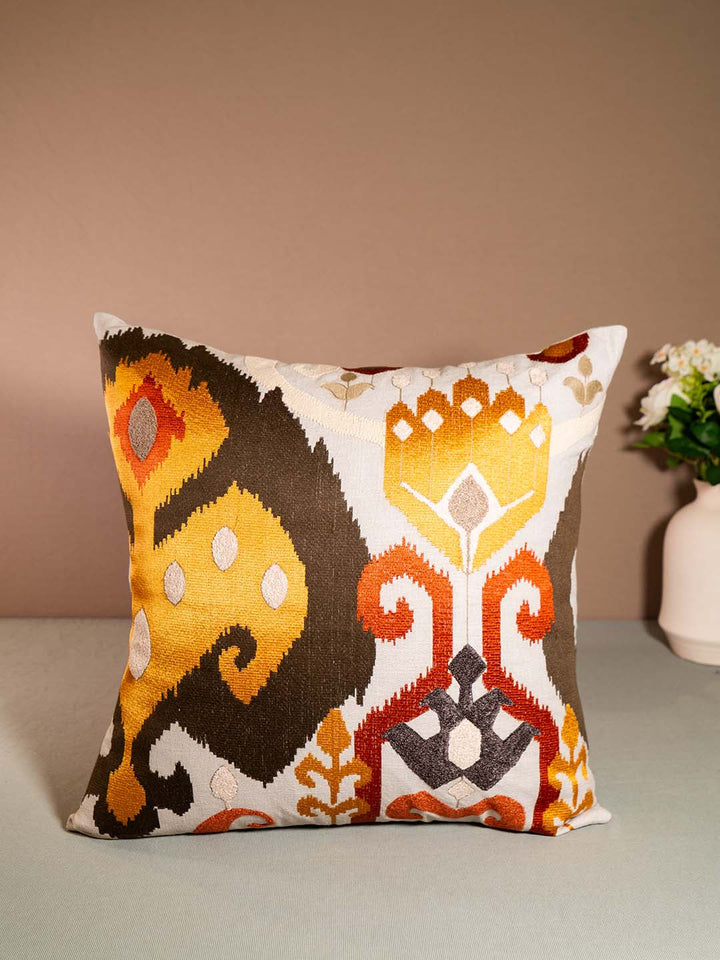  Buy IKKAT-CUSHION WITH EMBROIDERY-MULTICOLOUR