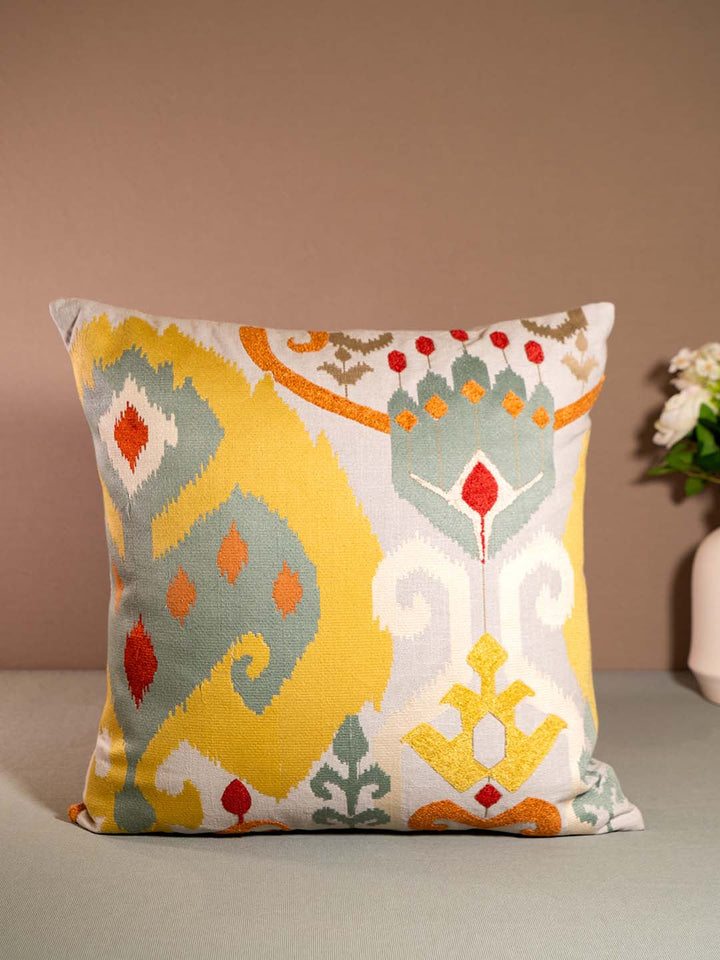  Buy IKKAT-CUSHION WITH EMBROIDERY-MULTICOLOUR