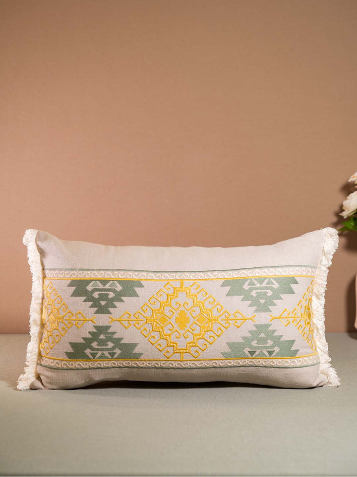  Buy IKKAT-CUSHION WITH EMBROIDERY-GREY