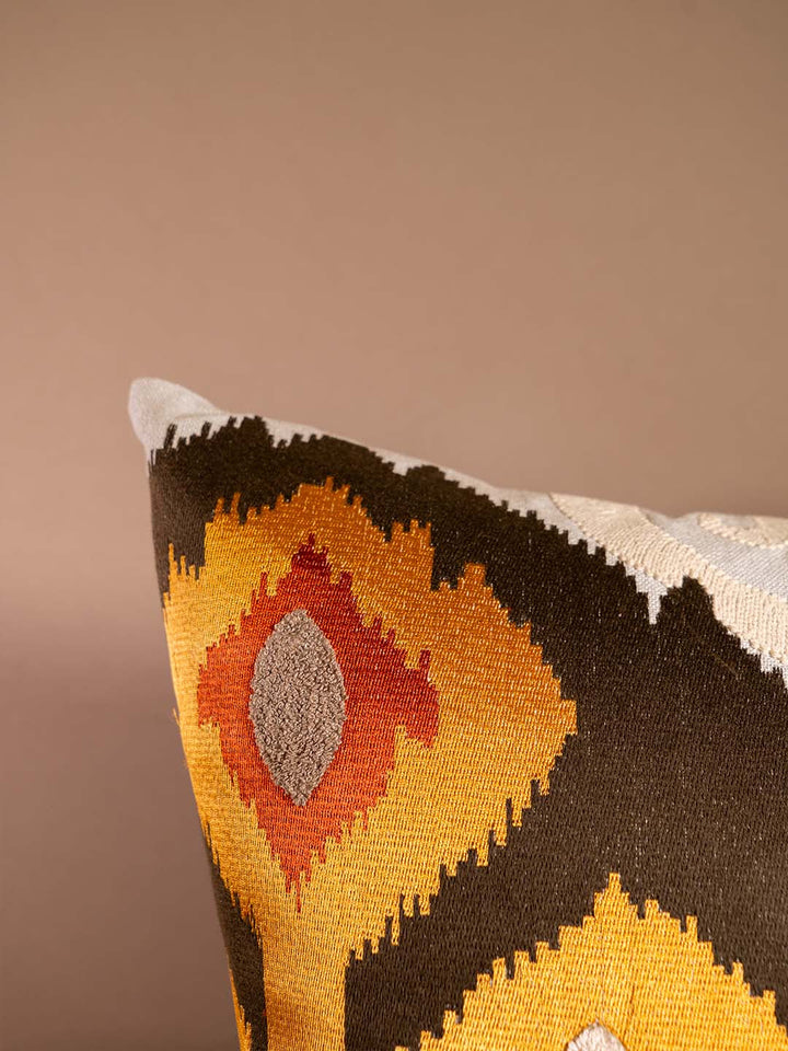  Buy IKKAT-CUSHION WITH EMBROIDERY-MULTICOLOUR