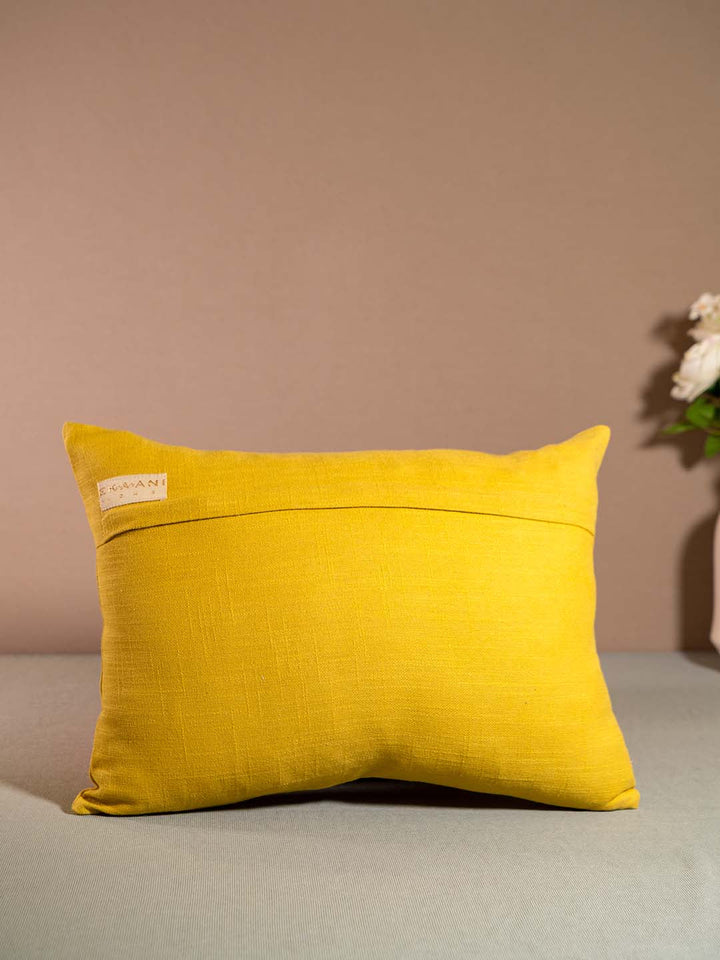  Buy IKKAT-CUSHION WITH EMBROIDERY-Musturd