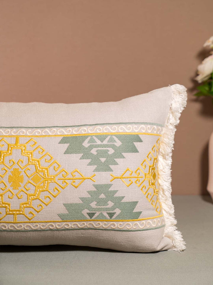  Buy IKKAT-CUSHION WITH EMBROIDERY-GREY