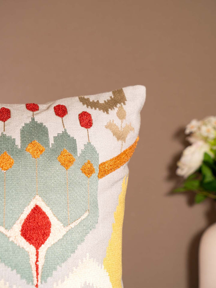  Buy IKKAT-CUSHION WITH EMBROIDERY-MULTICOLOUR