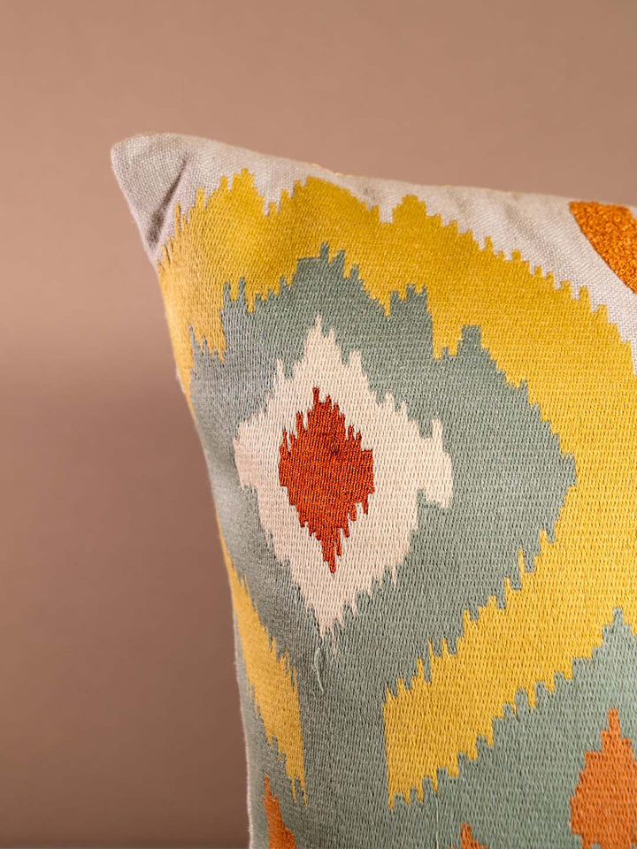  Buy IKKAT-CUSHION WITH EMBROIDERY-MULTICOLOUR