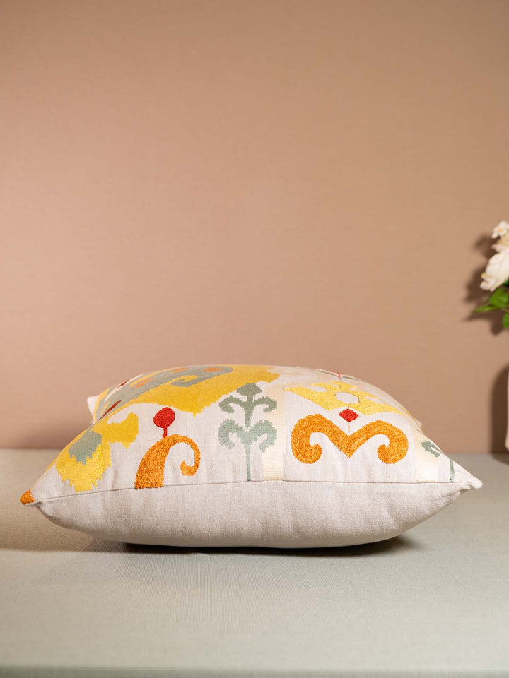  Buy IKKAT-CUSHION WITH EMBROIDERY-MULTICOLOUR