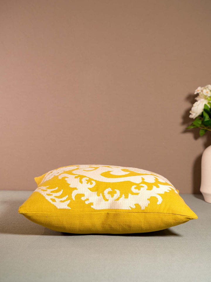  Buy IKKAT-CUSHION WITH EMBROIDERY-Musturd