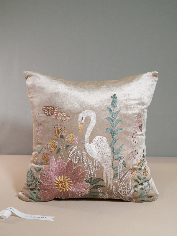 Nature Viscorse Velvet With Embroidery Beige Cushion