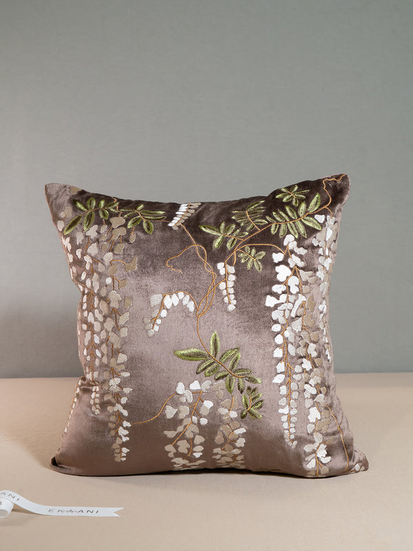 Nature Viscorse Velvet With Embroidery Chocolate Brown Cushion