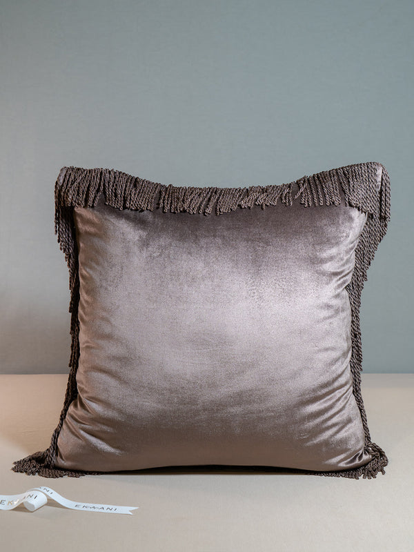 Nature Viscorse Velvet With Silk Fringes Chocolate Brown Cushion