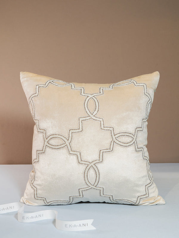 Lotus Viscose Velvet With Pipe Adda Work Ivory Cushion