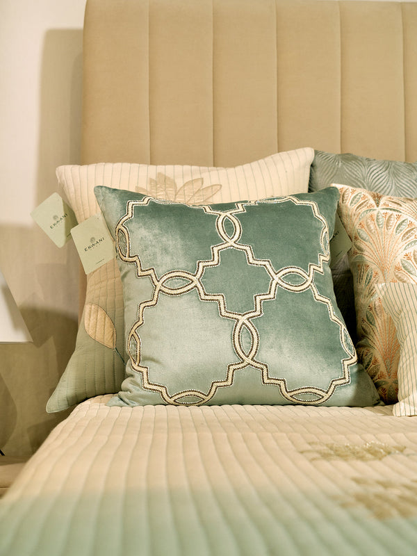 Lotus Viscose Velvet With Pipe Adda Work Teal Cushion