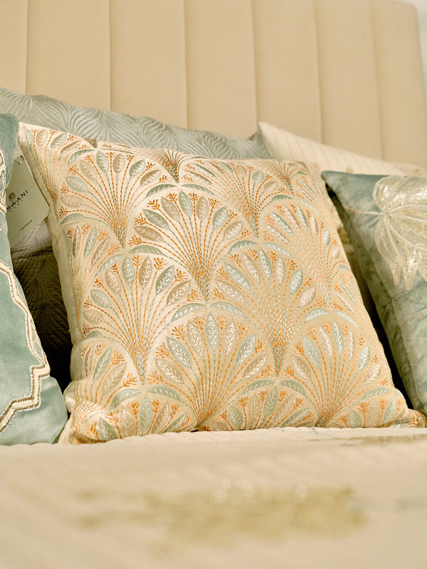 Lotus Viscose Velvet With Therad Embroidery Ivory Cushion