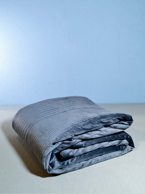 Indigo Bedcover Velvet Grey Bedcover