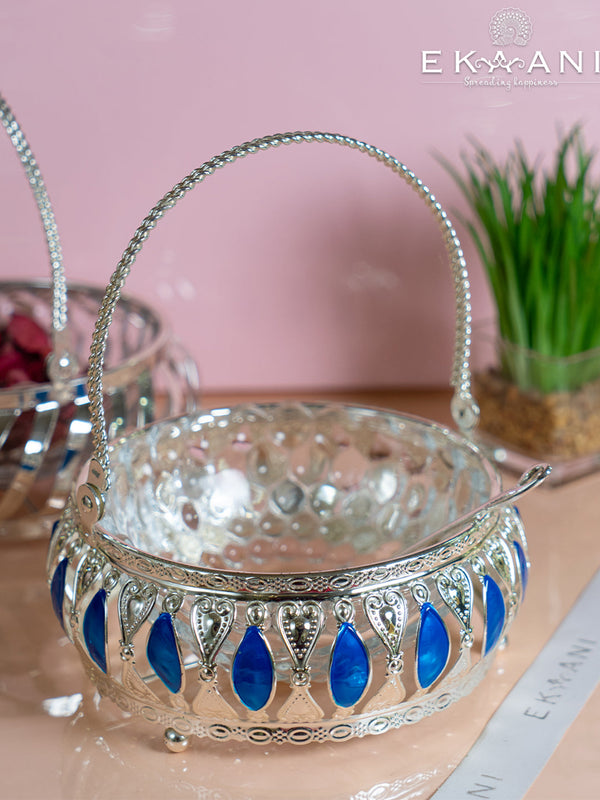 Basket With Handle Blue Enamel