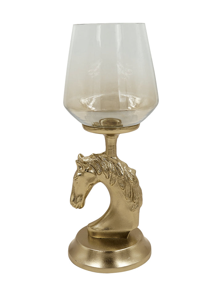 Buy Pillar Candle Holder (Medium) Horse Gold Finished Aluminum With Half Brown Luster Glass